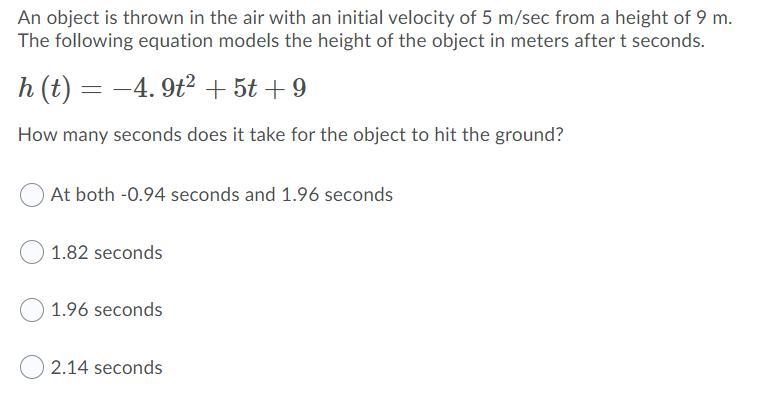 An object is thrown in the air with an initial velocity of 5 m/sec from a height of-example-1