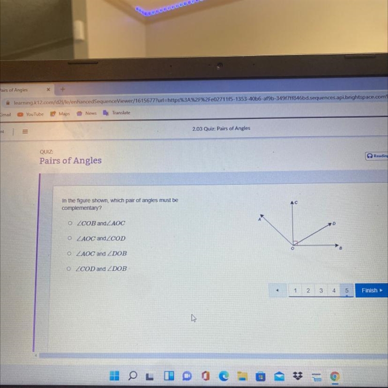 Pairs of Angles In the figure shown, which pair of angles must be complementary? AC-example-1