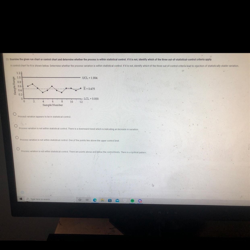 Examine the given chart and determine whether the process is within statistical control-example-1