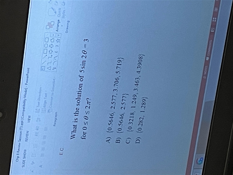 What is the solution of 5sin2θ=3 for 0≤θ≤2π? Please help.-example-1