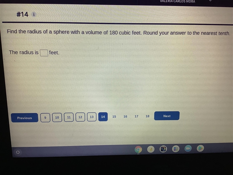 Find the radius with a volume of 180 cubic feet. Round your answer to the nearest-example-1