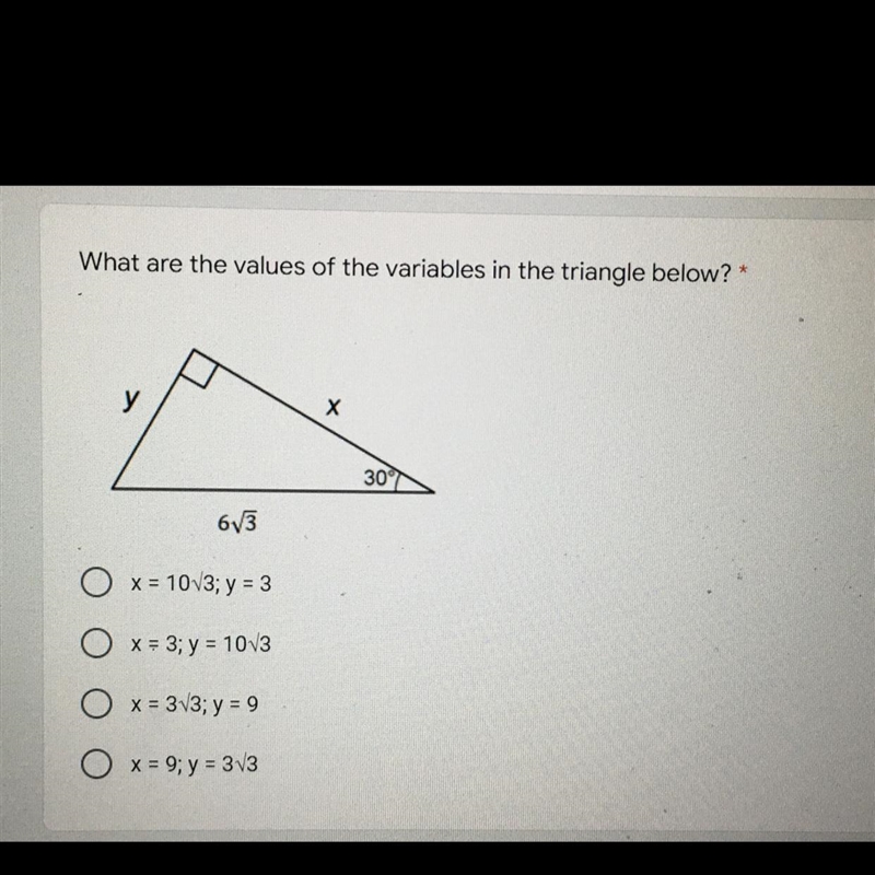 What are the values of the variables in the triangle below?-example-1