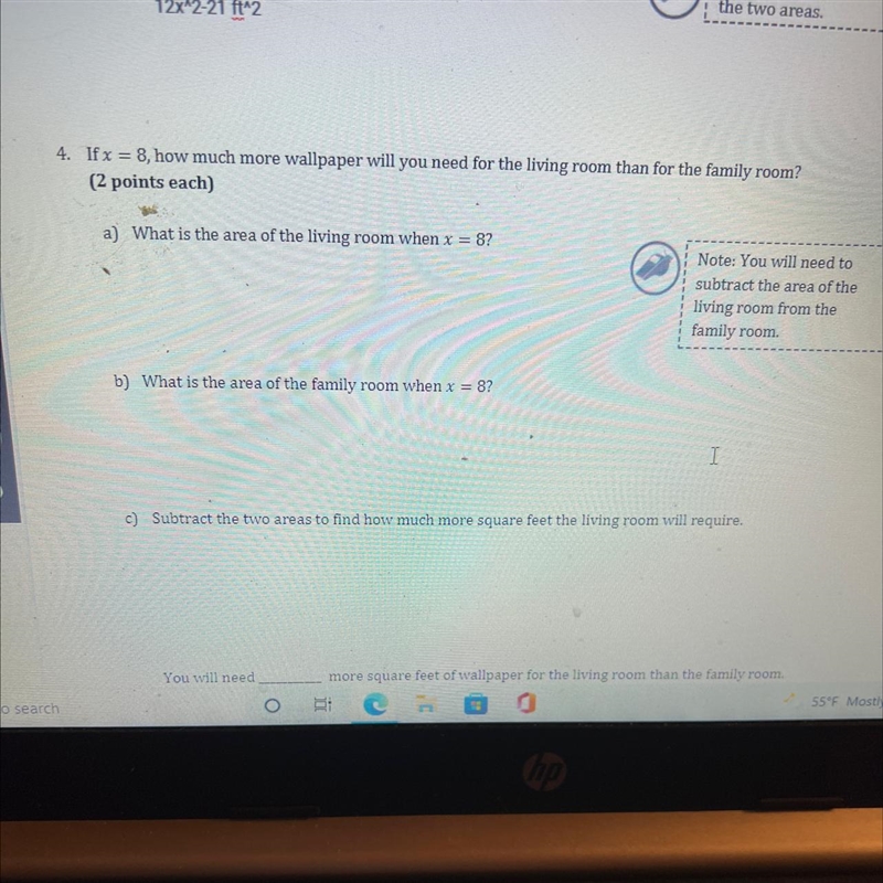 3. Ifx = 8, how much more wallpaper will you need for the living room than for the-example-1