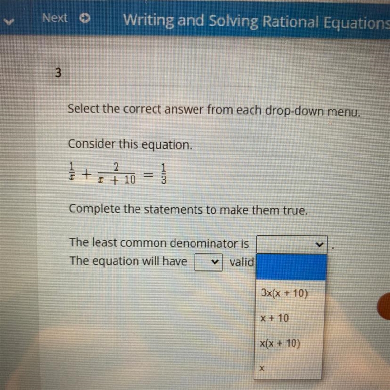 Fill in blanks 1/x +2/x+10=1/3-example-1