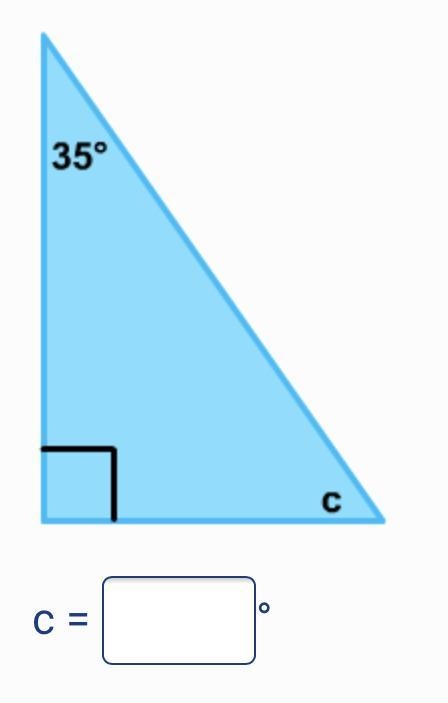 Find the measure of the missing angle in this right triangle.-example-1