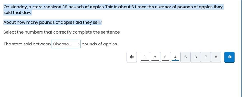 On Monday, a store received 38 pounds of apples. This is about 6 times the number-example-1