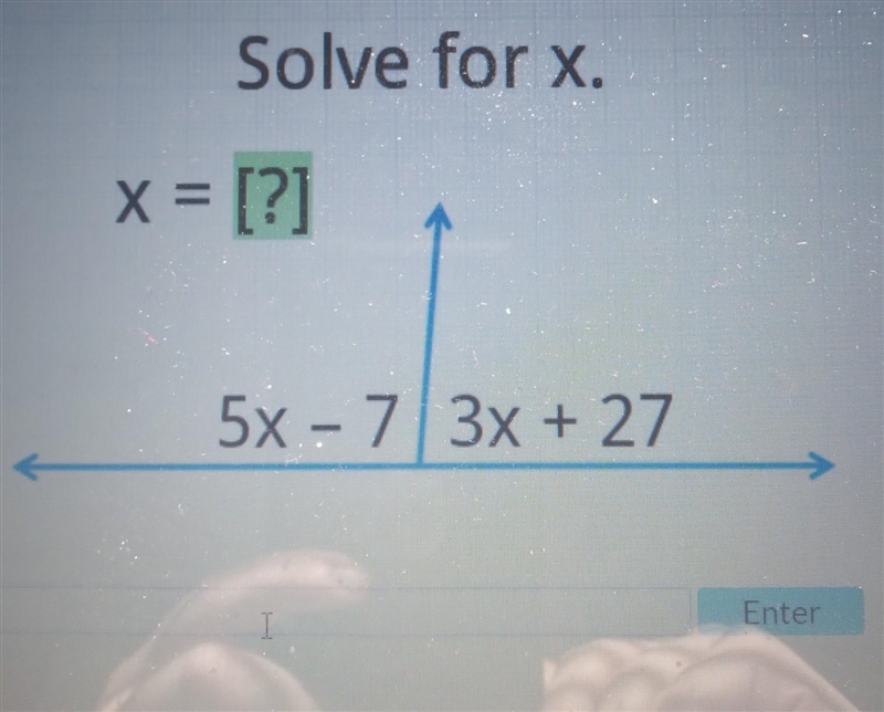 Solve for x. x = [?] 5x - 7/3x + 27 ..​-example-1