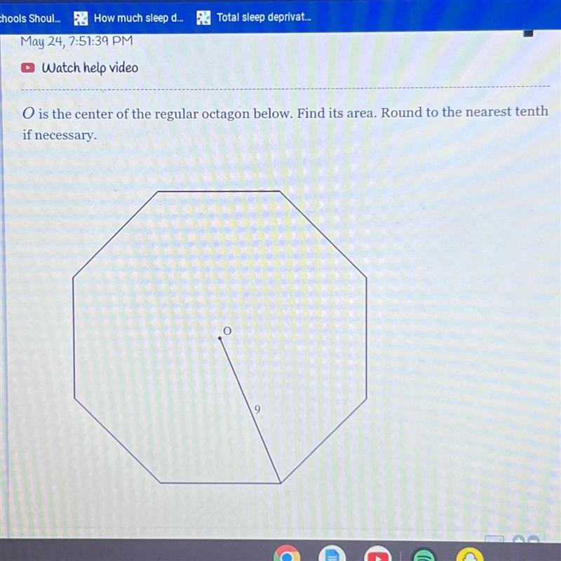 O is the center of the regular octagon below. Find its area. Round to the nearest-example-1