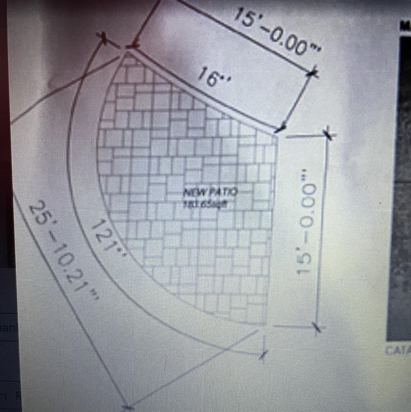 I need helping finding the length and width of this shape the area is 183.65sqft ? Please-example-1