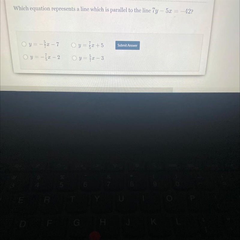 Which equation represents a line which is parallel to the line 7y-5x=-42?-example-1