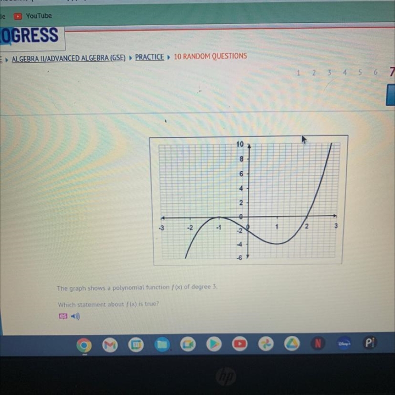 The graph shows a polynomial function f(x) of degree 3.Which statement about f(x) is-example-1