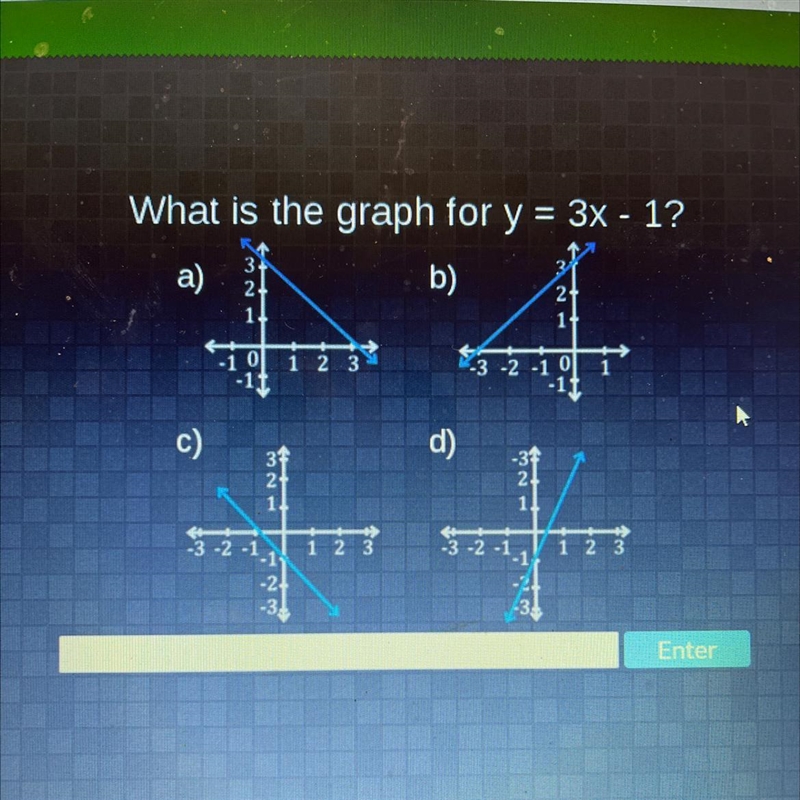 What is the graph for y = 3x - 1?-example-1