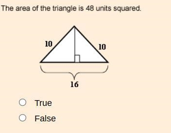 The area of the triangle is 48 units squared true false-example-1