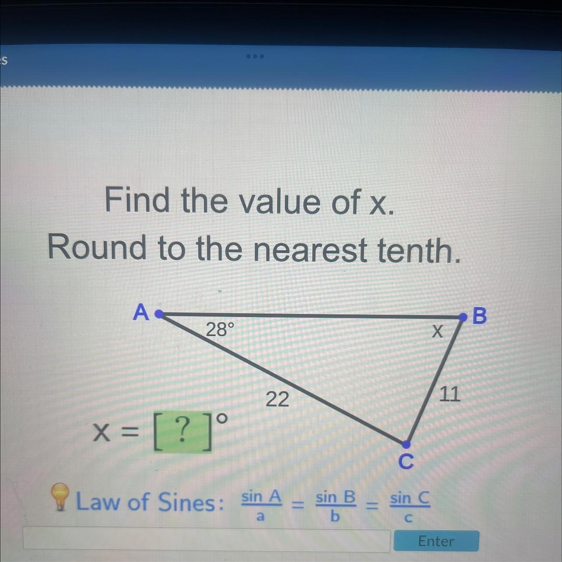 Find the value of x. Round to the nearest tenth. 28 22 11 Please help!!-example-1