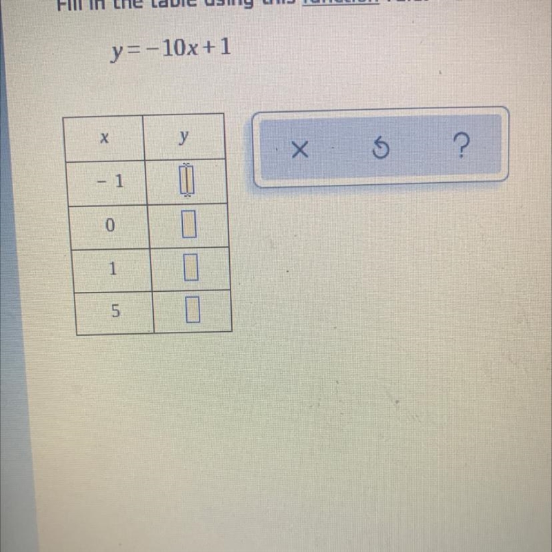 Fill in the table using this function rule y=-10x+1-example-1