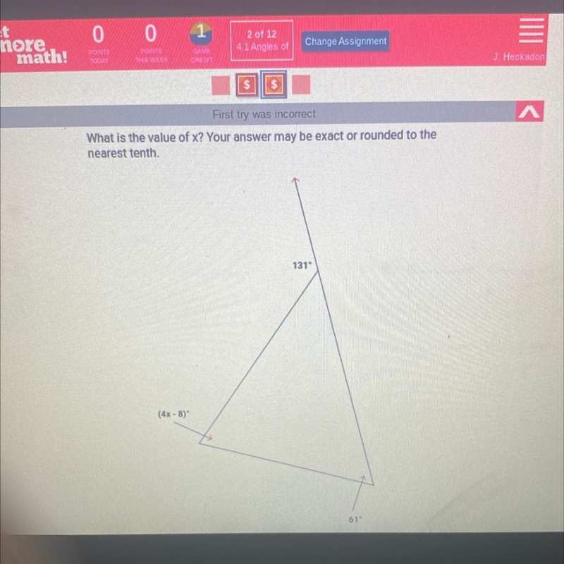 First try was incorrect What is the value of x? Your answer may be exact or rounded-example-1