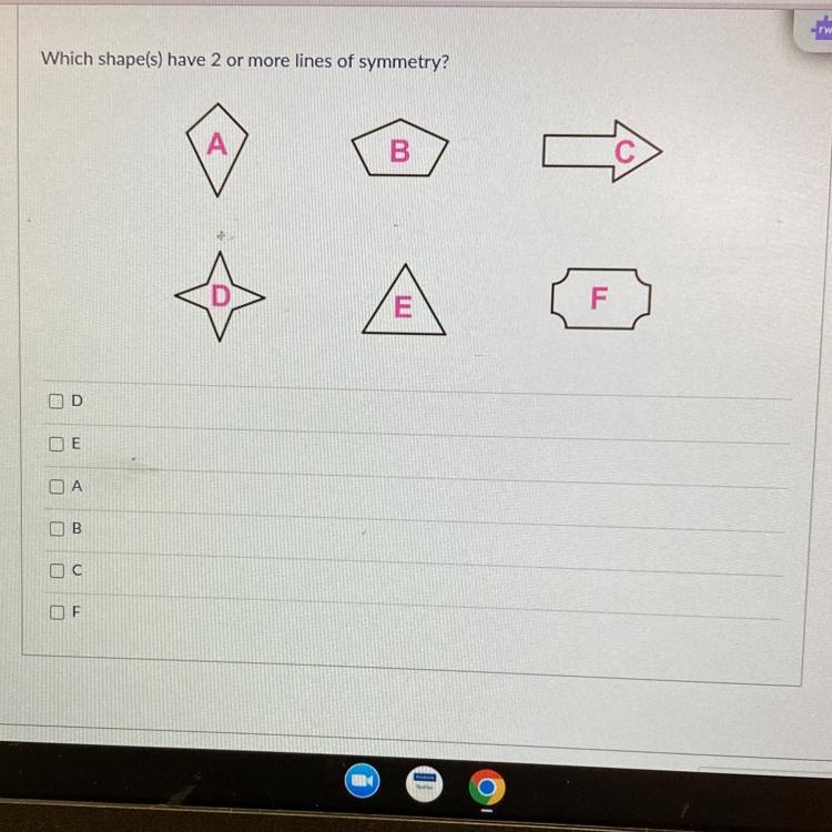 Which shape(s) have 2 or more lines of symmetry?-example-1