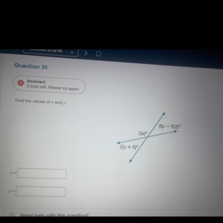 Find the values of x and y-example-1