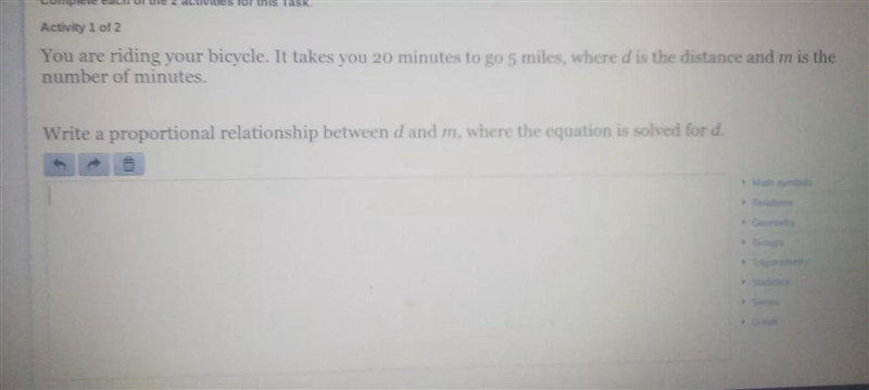 You are riding your bike it takes you 20 minutes to go 5 miles where is the d in distance-example-1