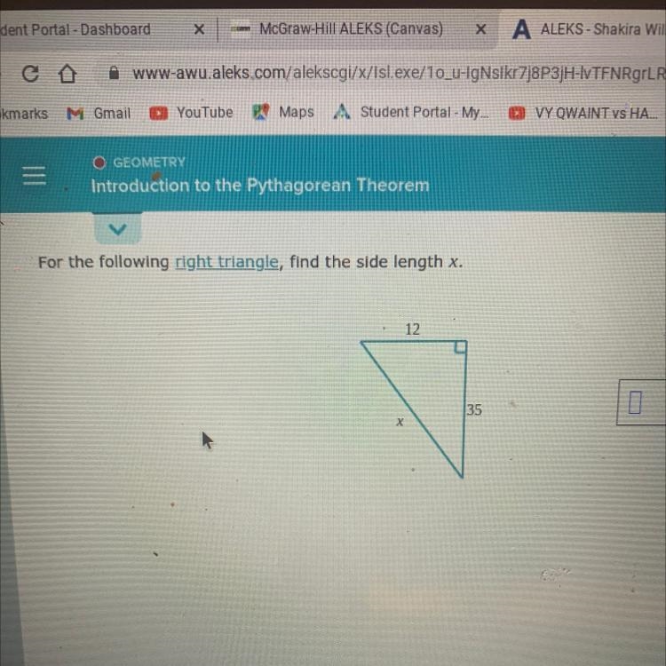 -Introduction to the Pythagorean TheoremFor the following right triangle, find the-example-1