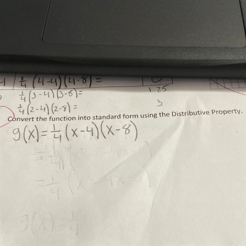 Convert the function into standard form using the distributive property-example-1