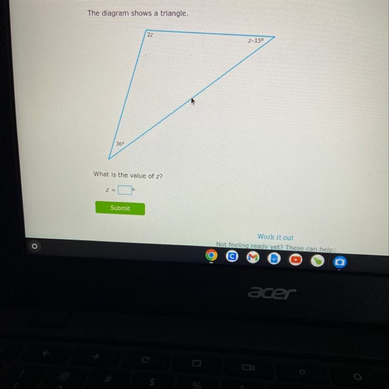 The diagram shows a triangle. What is the value of z?-example-1