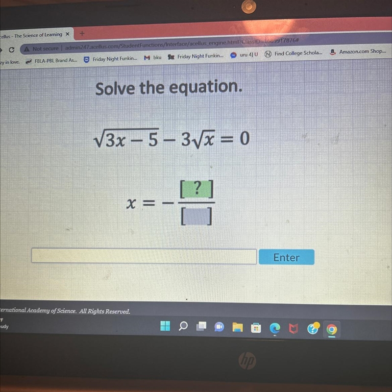 Please help! Solve the equation. √3x-5-3√x = 0 x = - [?-example-1