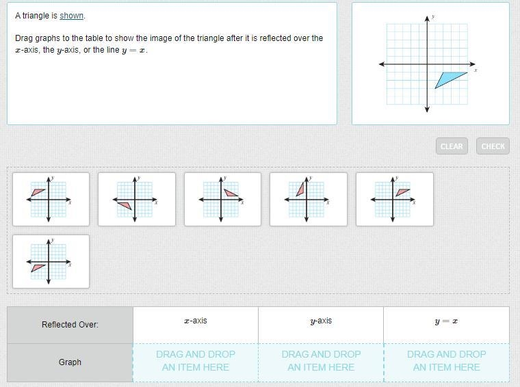 Drag graphs to the table to show the image of the triangle after it is reflected over-example-1