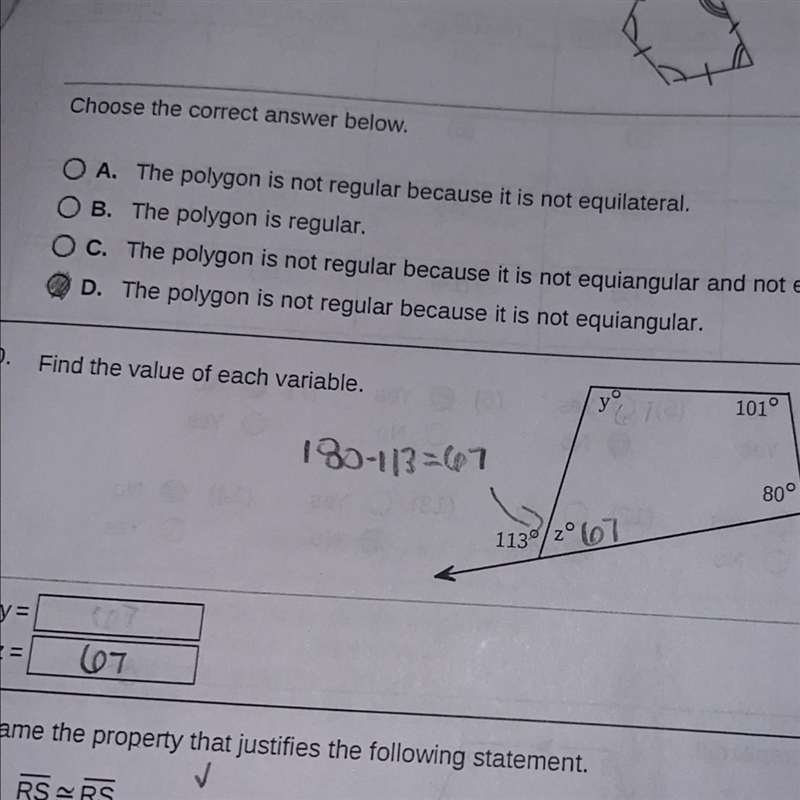 Find the value of each variable I’ve figured out Z, but need help with Y.-example-1