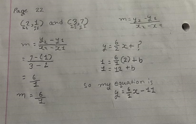 The math is “Equation of a line given two points” I wrote the question and answered-example-1