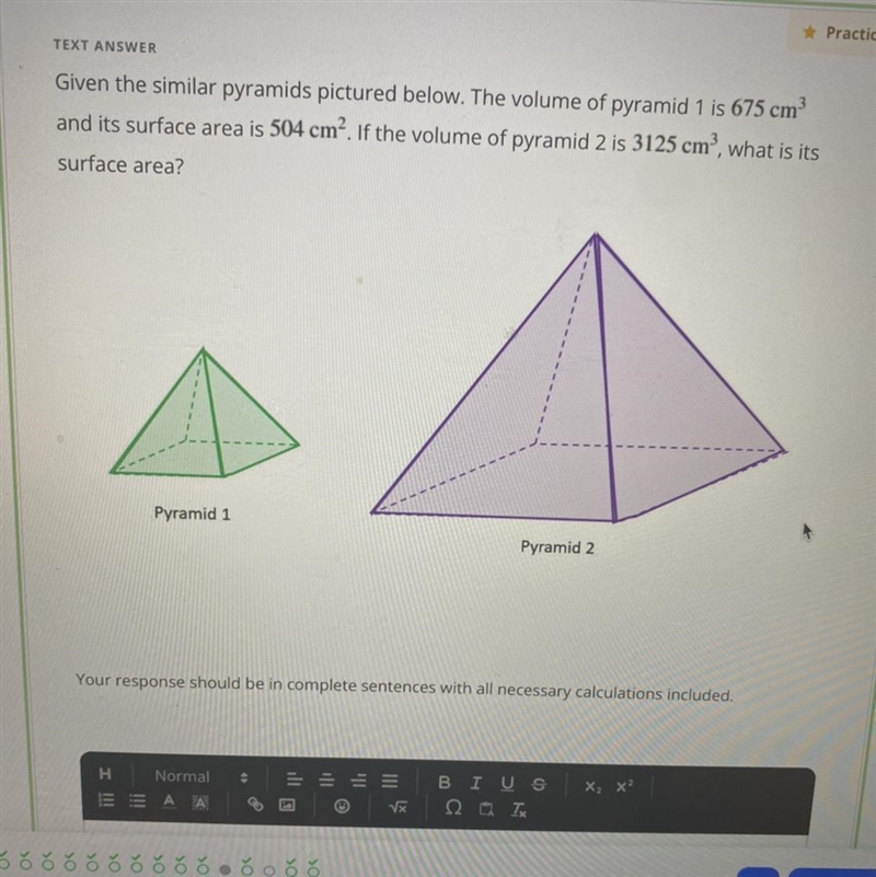 Given the similar pyramids pictured below. The volume of pyramid 1 is 675 cm3 and-example-1