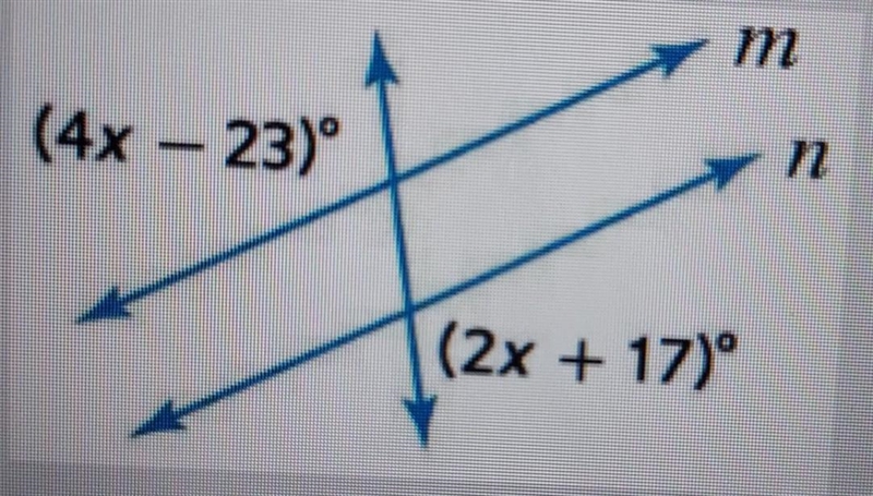 Find the value of x that makes line m parallel to line n.​-example-1