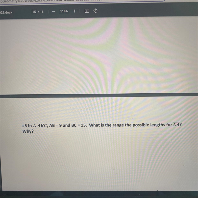 #5 In *triangle* ABC, AB = 9 and BC = 15. What is the range the possible lengths for-example-1