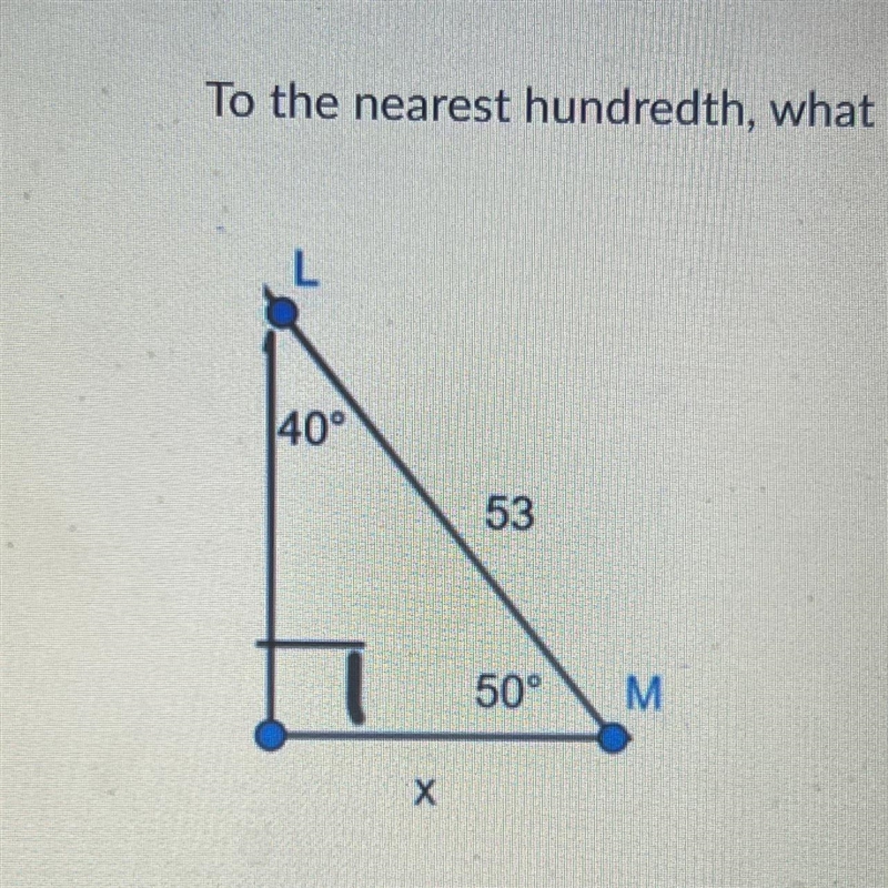 To the nearest hundredth, what is the value of X? Please help-example-1