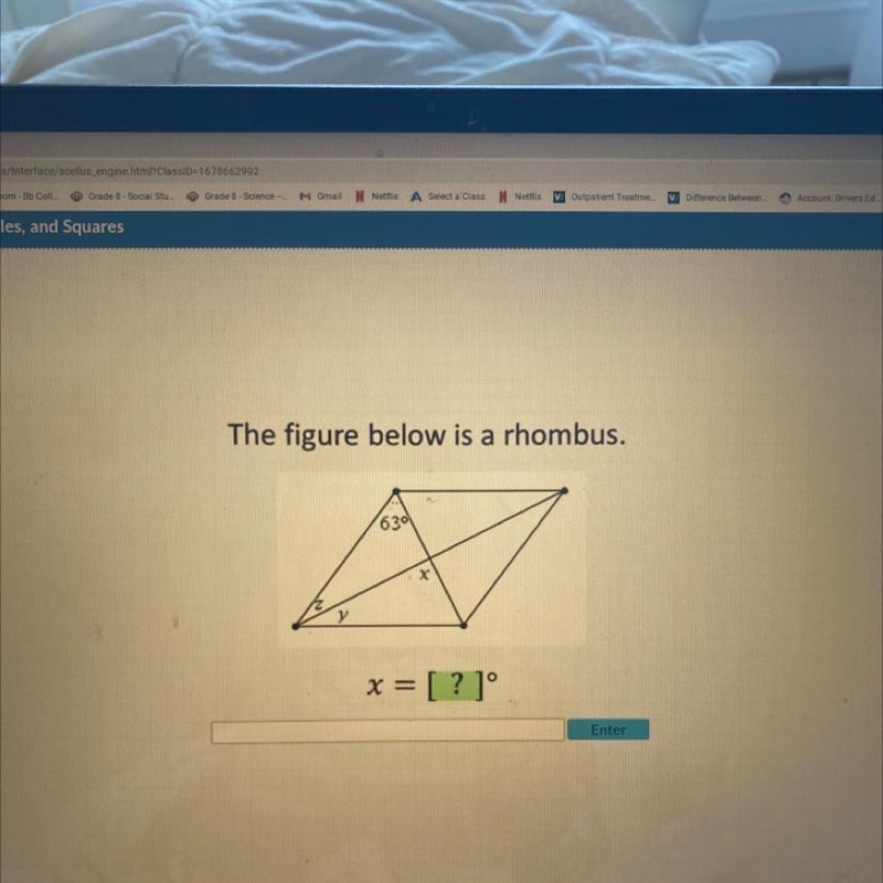 The figure below is a rhombus. x=[?]°-example-1