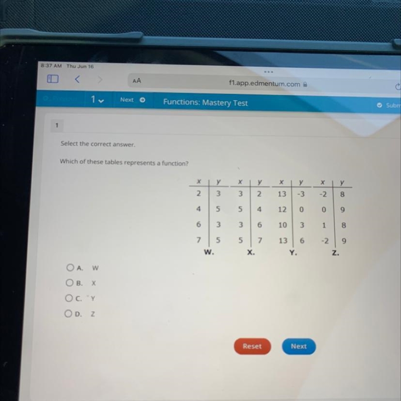 Which of these tables represents a function-example-1