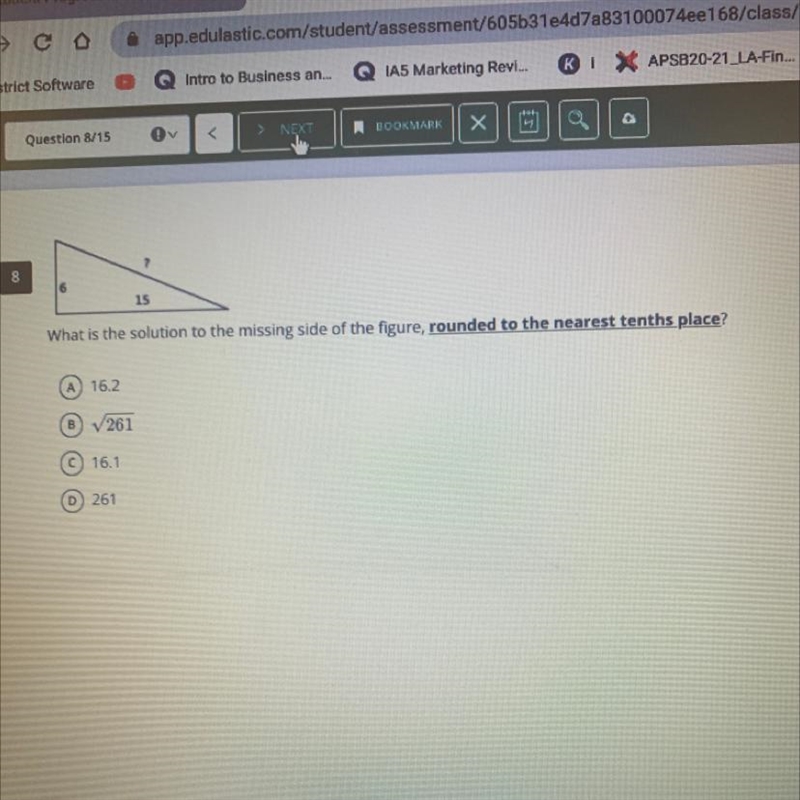 What is the solution to the missing side of the figure, rounded to the nearest tenths-example-1