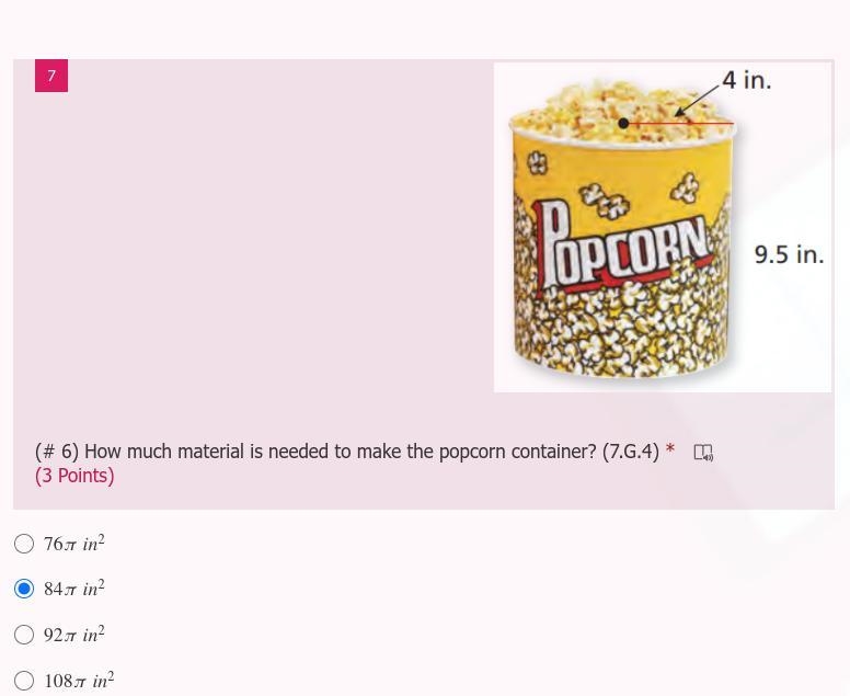 How much material is needed to make the popcorn container?-example-1