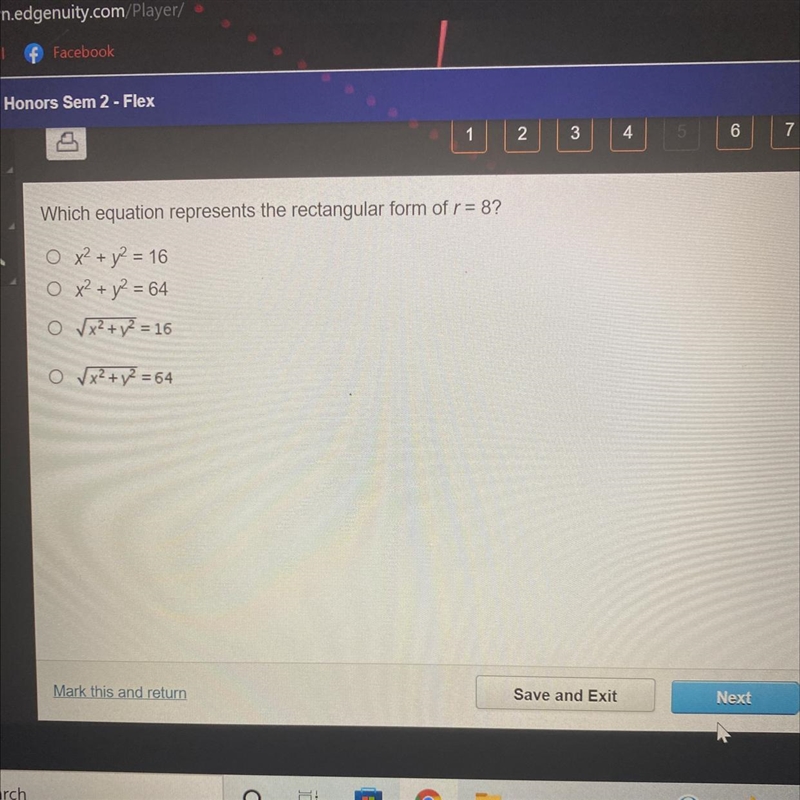 Which equation represents the rectangular form of r= 8?-example-1