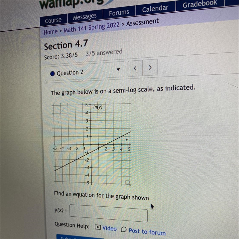 The graph below is on a semi log scale-example-1