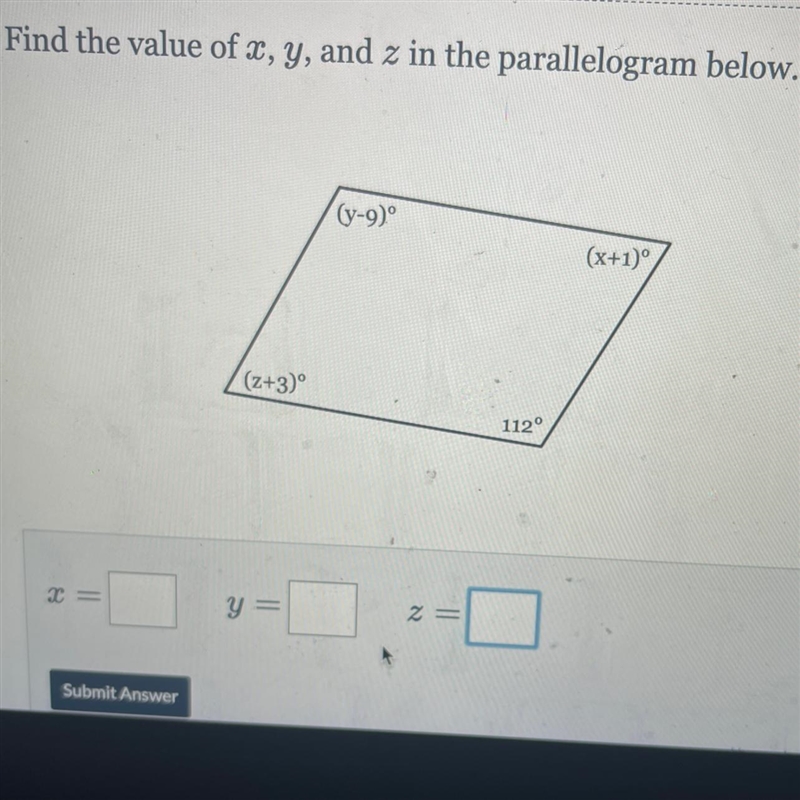 Find the value of x y and z below !-example-1