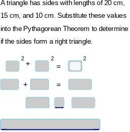 A triangle has sides with lengths of 20 cm, 15 cm, and 10 cm. Substitute these values-example-1