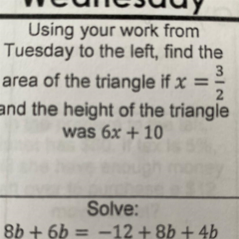 Area triangle problem! Please help due tonight. Side length of triangle is ax+9 and-example-1