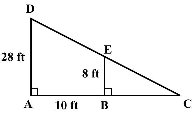 What is the exact length of EC? A. 4√29/7 Feet B.√164 Feet C. 4√5 Feet D. 2√41 Feet-example-1