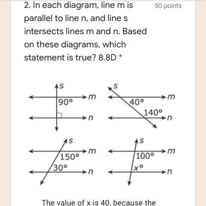 In each diagram, line m is parallel to line n, and line s intersects lines m and n-example-1