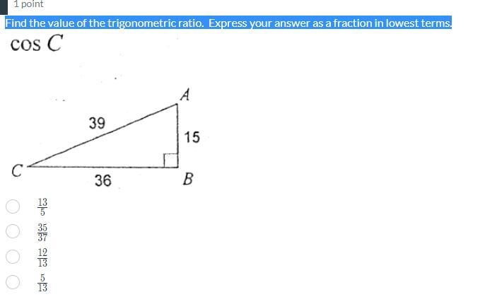 Find the value of the trigonometric ratio. Express your answer as a fraction in lowest-example-1