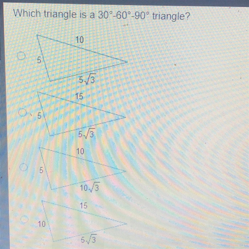 Which triangle is a 30°-60°-90° triangle?-example-1