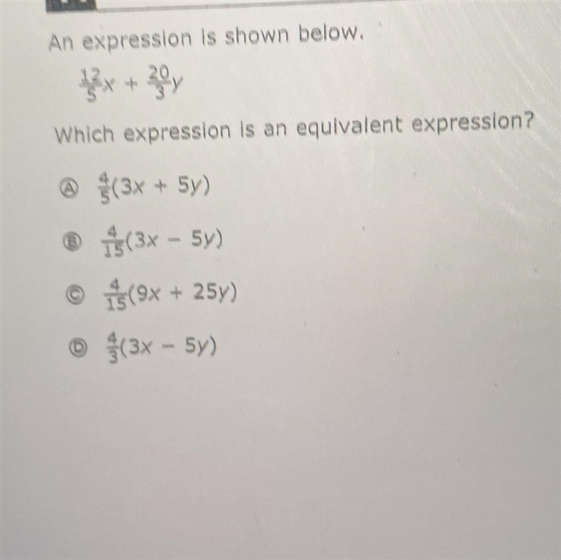 An expression is shown below. Which expression is an equivalent expression? Please-example-1