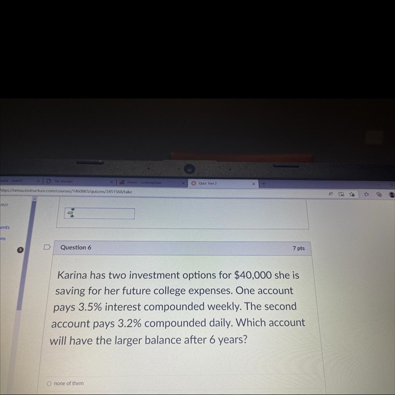 Karina has two investment options for 40,000 she is saving for her future. One account-example-1