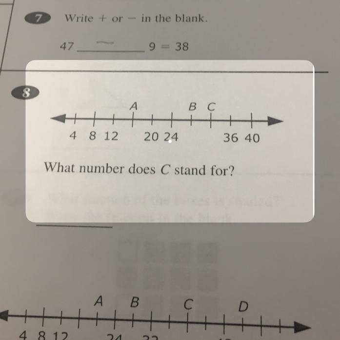 8 4 8 12 A + 20 24 B C 36 40 What number does C stand for? Same question different-example-1